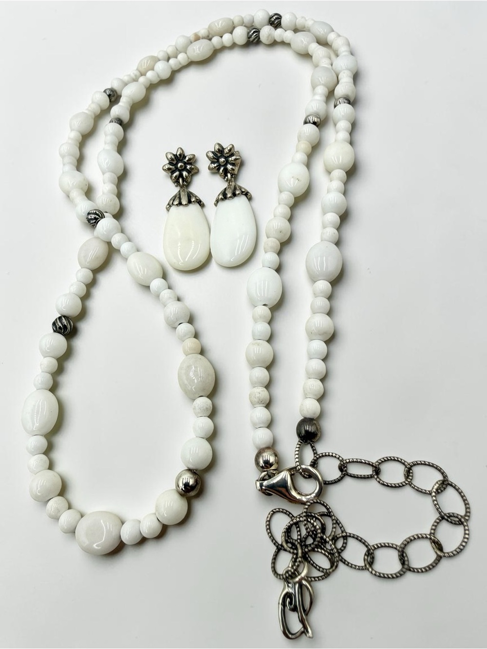 Carolyn Pollack Relios Sterling White Agate Necklace & Earrings Set CP 32”-36” - Picture 11 of 17